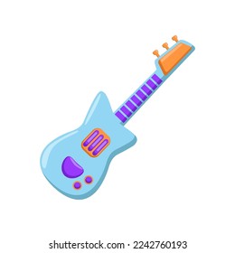 Guitarra de juguete bebé en ilustración de caricatura de fondo blanco. Guitarra de juguete para el desarrollo de los niños. Entretenimiento, educación, concepto de juego