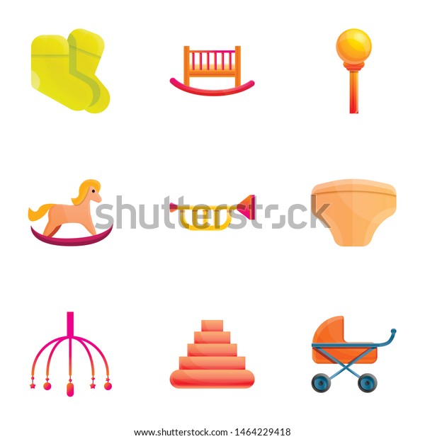 Baby toy icon set. Cartoon\
set of 9 baby toy vector icons for web design isolated on white\
background