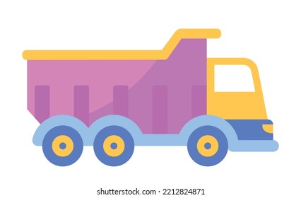 Baby toy icon. Sticker with plastic truck for game. Fun and activity for kids in kindergarten. Design element for social networks and web. Cartoon flat vector illustration isolated on white background