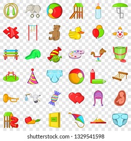 Baby toy icons set. Cartoon style of 36 baby toy vector icons for web for any design