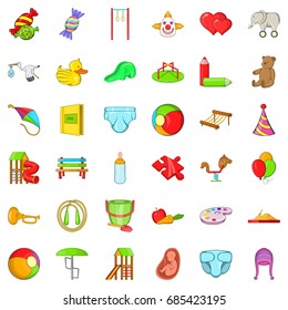 Baby toy icons set. Cartoon style of 36 baby toy vector icons for web isolated on white background