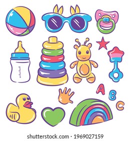 Baby toy isolated. Vector illustration. Set kids toys.