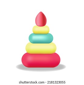 Baby toy pyramid 3D pearl render isolated on white. Vector illustration.