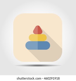 baby toy pyramid flat icon with long shadow, vector illustration