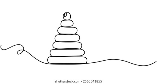 Baby toy pyramide icon. Outline baby toy pyramide vector icon for web design isolated on white background,  Continuous one line drawing, Toy pyramide icon, outline style, Kid toy pyramide icon.