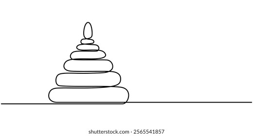 Baby toy pyramide icon. Outline baby toy pyramide vector icon for web design isolated on white background,  Continuous one line drawing, Toy pyramide icon, outline style, Kid toy pyramide icon.