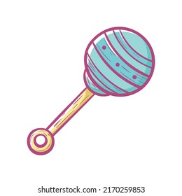 Baby toy rattle, vector isolated doodle illustration.