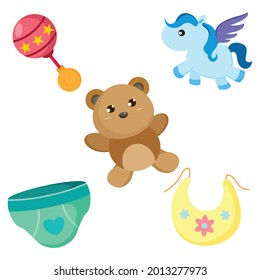 baby toy set of vector graphic illustration. Individually on a white background.