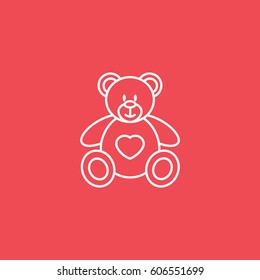 Baby Toy Teddy Bear Line Icon On Red Background