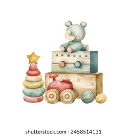 baby toy vector illustration in watercolor style