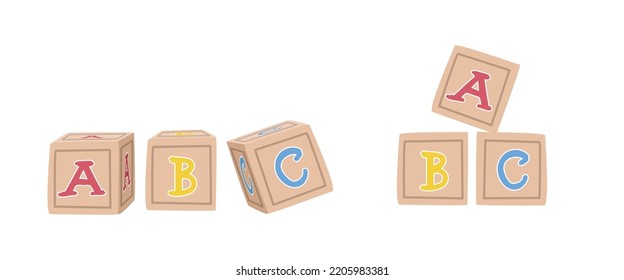 Baby Toy Wooden Letter Blocks Clipart. Simple Cute Alphabet Blocks That Spell ABC Flat Vector Illustration Isolated On. Baby Blocks Cartoon Style Clipart. ABC Blocks Vector. Kids, Baby Shower Concept