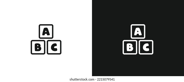 Baby Toy Wooden Letter Blocks Flat Icon For Web. Simple Alphabet Blocks That Spell ABC Sign Web Icon Silhouette With Invert Color. Minimalist Baby Blocks Solid Black Icon Vector Design. ABC Blocks