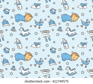 Baby toys and accessories doodle background