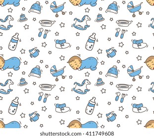 Baby toys and accessories doodle background