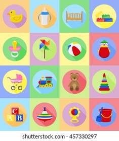 baby toys and accessories flat icons vector illustration isolated on background