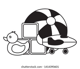 baby toys ball duck plane cubes design vector illustration