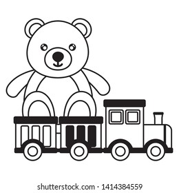 baby toys bear with train design vector illustration