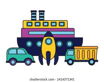 baby toys boat truck car rocket design vector illustration