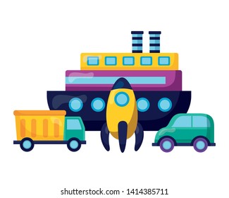 baby toys boat truck car rocket design vector illustration