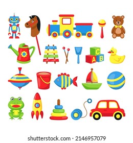 Baby Toys. Child Play Game Stuff Set. Vector Isolated Icon Of Kid Toys