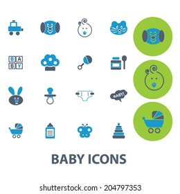 baby, toys, children, games vector set of colorful flat icons, signs, design elements for mobile and web applications.