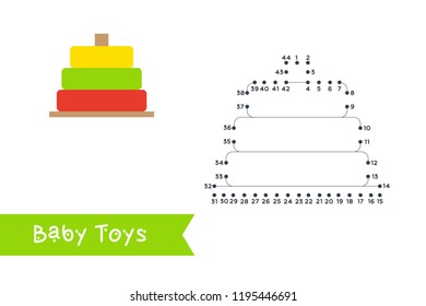 Baby toys connect the dots to draw and color it. Baby toys vector illustration. Kids education
