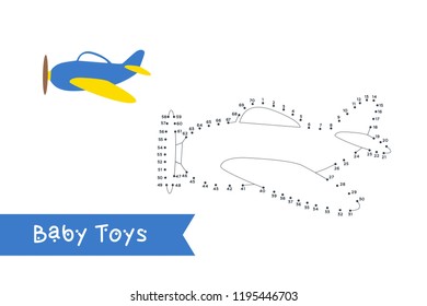 Baby toys connect the dots to draw and color it. Baby toys vector illustration. Kids education
