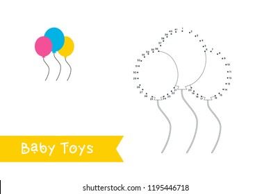 Baby toys connect the dots to draw and color it. Baby toys vector illustration. Kids education