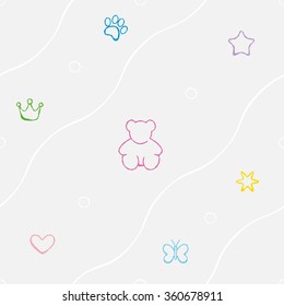 Baby toys cute cartoon design elements set with lines seamless pattern