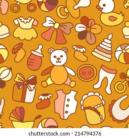 Baby Toys and Elements Seamless Pattern. Vector Design