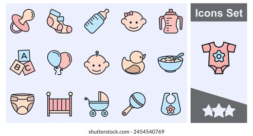 Baby toys, feeding and care icon set symbol collection, logo isolated vector illustration