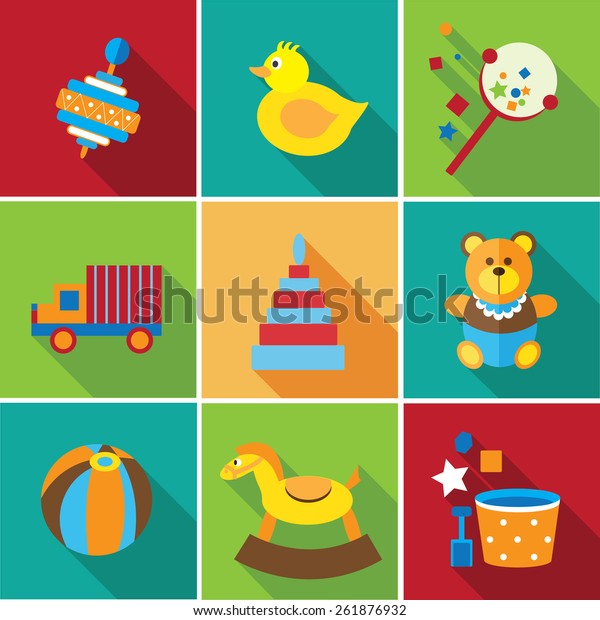 baby toys\
flat background icon set. vector eps\
10