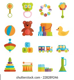 Baby toys flat icon set vector