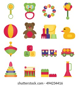 Baby toys flat icon set vector