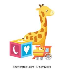 baby toys giraffe cube and train vector illustration