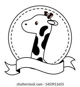 baby toys giraffe sticker ribbon vector illustration