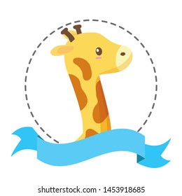 baby toys giraffe sticker ribbon vector illustration