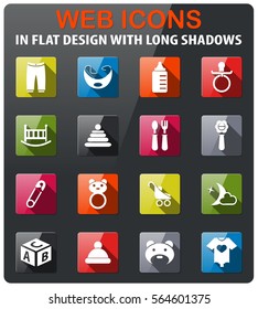 baby toys icons set in flat design with long shadow