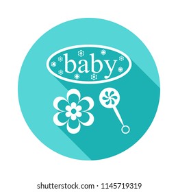 baby and toys inscription icon in flat long shadow. One of baby collection icon can be used for UI/UX