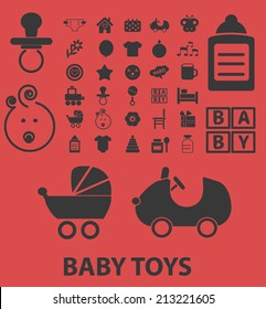 baby toys, kid play, children isolated icons, signs, symbols, illustrations, silhouettes, vectors set