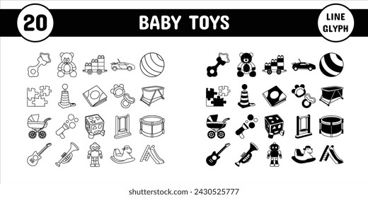 Baby Toys Line Glyph Vector Illustration Icon Sticker Set Design Materials