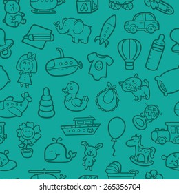 baby toys pattern. vector outline seamless pattern for with doodle toys