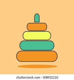 Baby toys pyramid cute icon in trendy flat style isolated on color background. Baby symbol for your design, logo, UI. Vector illustration, EPS10. Line colored style.