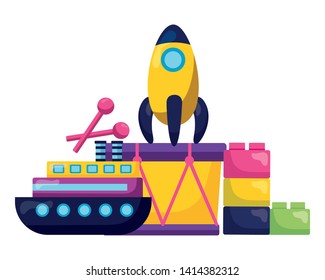 baby toys rocket boat drum blocks vector illustration