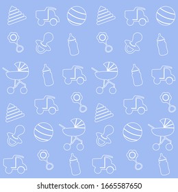 Baby toys seamless pattern. Cute background for baby boy, girl shower party, invitation template, textile, scrapbook, cards in flat design.