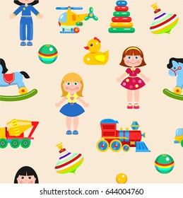 Baby toys seamless pattern. Vector illustration.