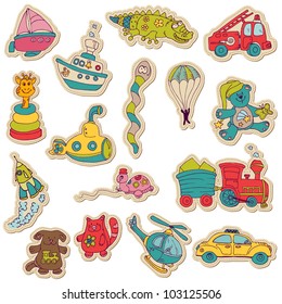 Baby Toys Stickers - for design and scrapbook - in vector