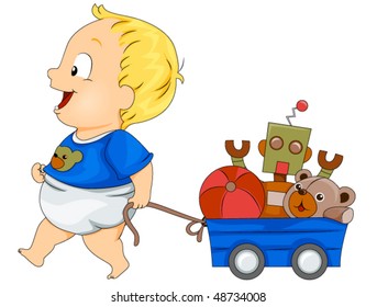Baby with Toys - Vector