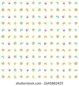 Brinquedos do bebê padrão vetorial: playstation e jogos de menino do jogo, bonito e adorável. design vetorial