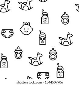 Baby Toys Vector Seamless Pattern Thin Line Illustration